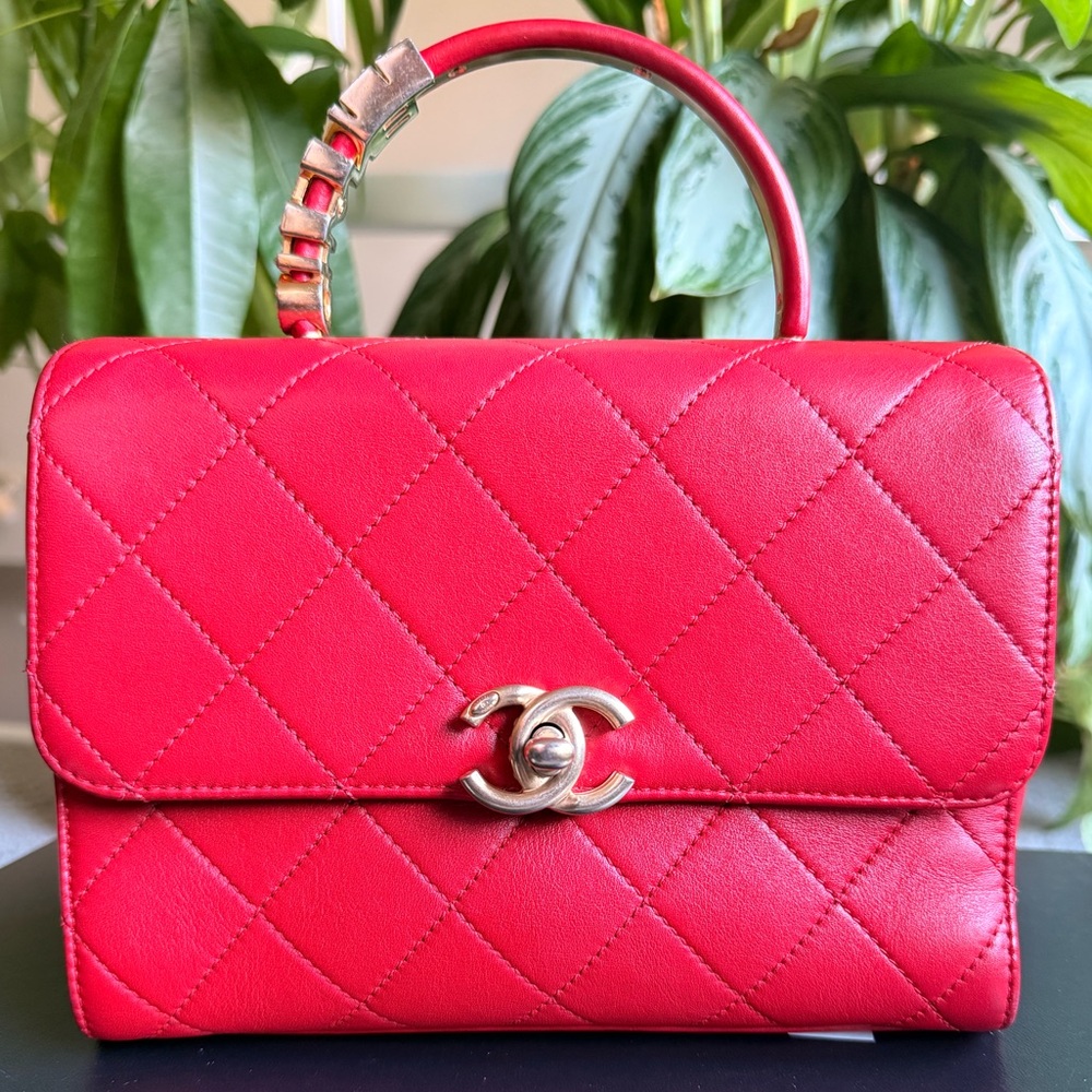 Rare Chanel Pearl Red Top Handle Bag